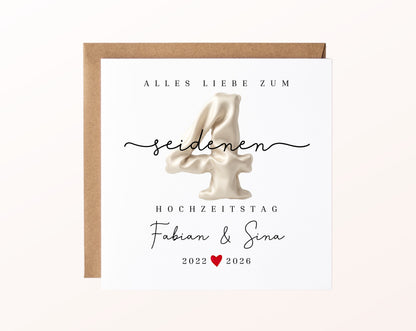 Seidenhochzeit Karte - Seidenzahl 4 - personalisiert