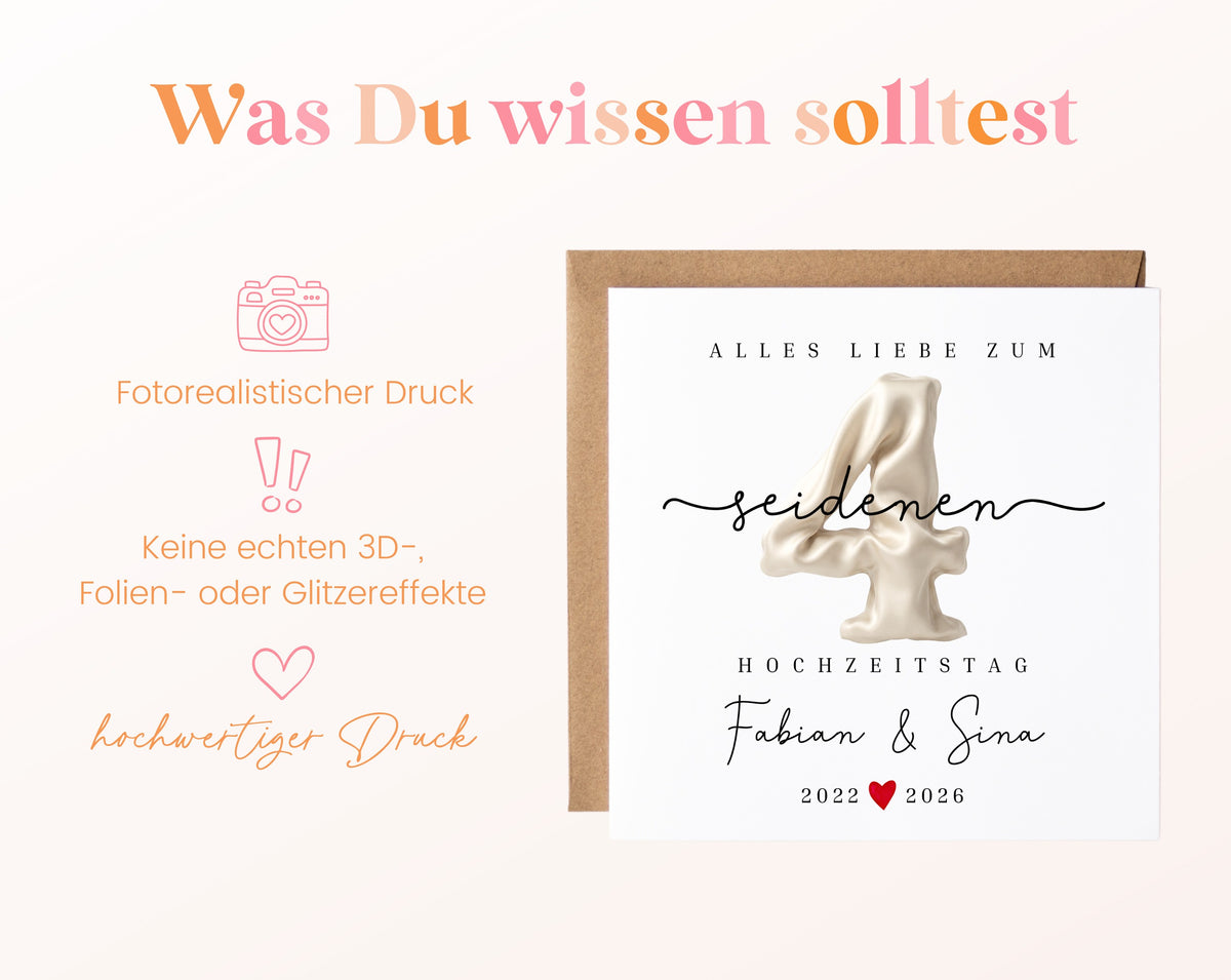 Seidenhochzeit Karte - Seidenzahl 4 - personalisiert