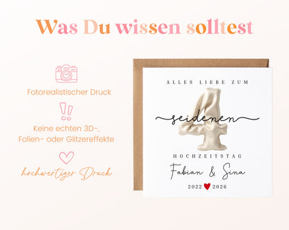 Seidenhochzeit Karte - Seidenzahl 4 - personalisiert