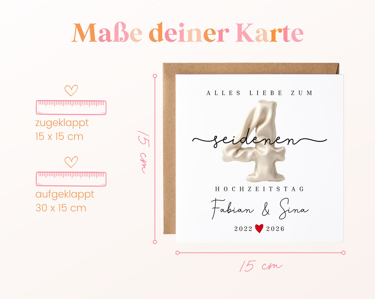 Seidenhochzeit Karte - Seidenzahl 4 - personalisiert