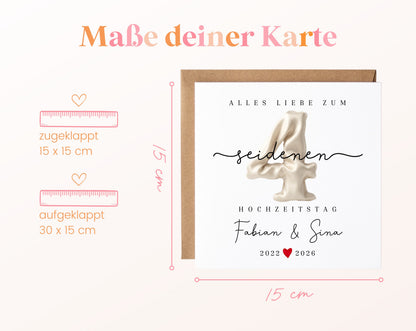 Seidenhochzeit Karte - Seidenzahl 4 - personalisiert
