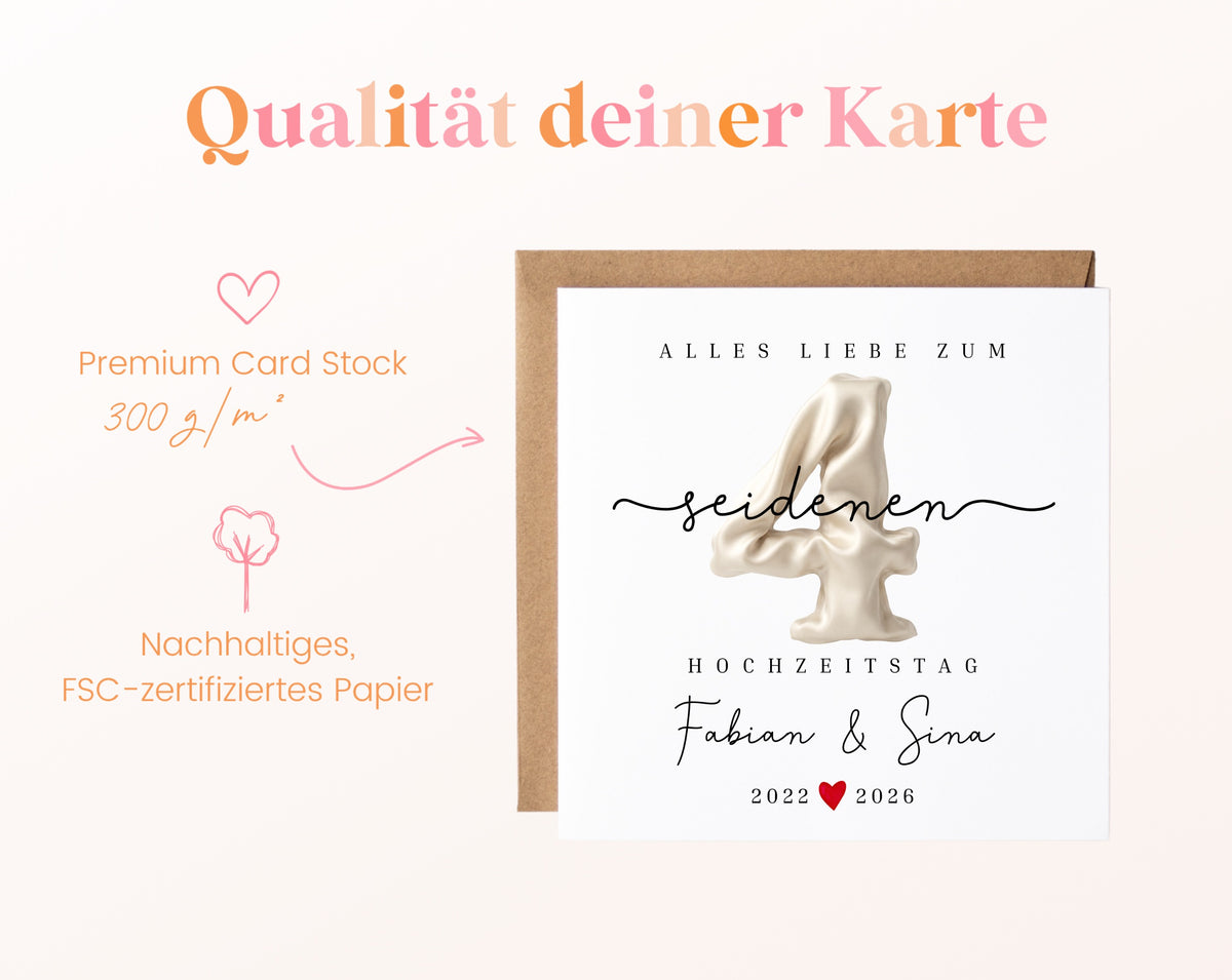 Seidenhochzeit Karte - Seidenzahl 4 - personalisiert