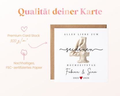 Seidenhochzeit Karte - Seidenzahl 4 - personalisiert