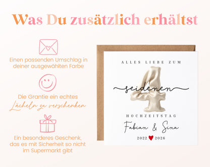 Seidenhochzeit Karte - Seidenzahl 4 - personalisiert