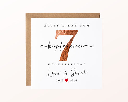 Kupferhochzeit Karte - Kupferzahl 7 - personalisiert