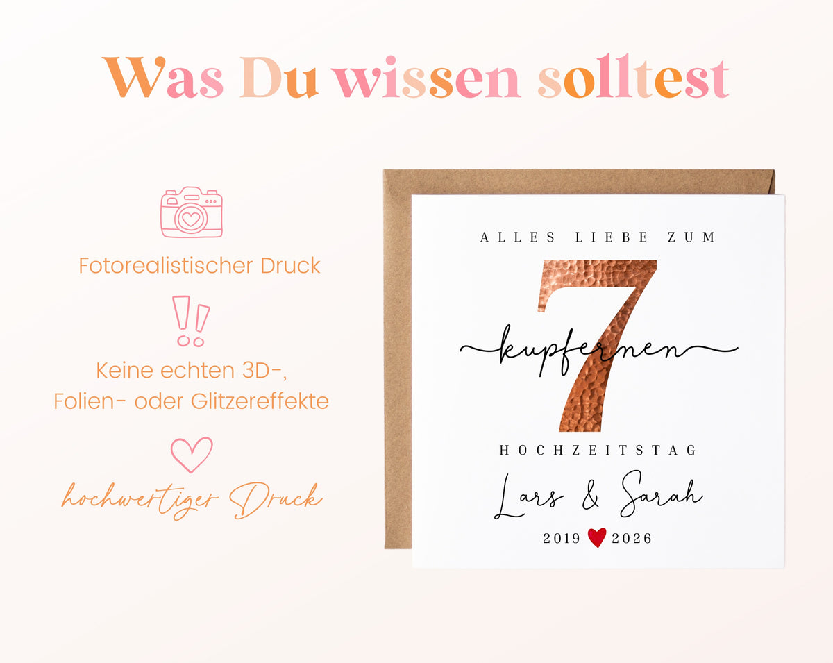 Kupferhochzeit Karte - Kupferzahl 7 - personalisiert