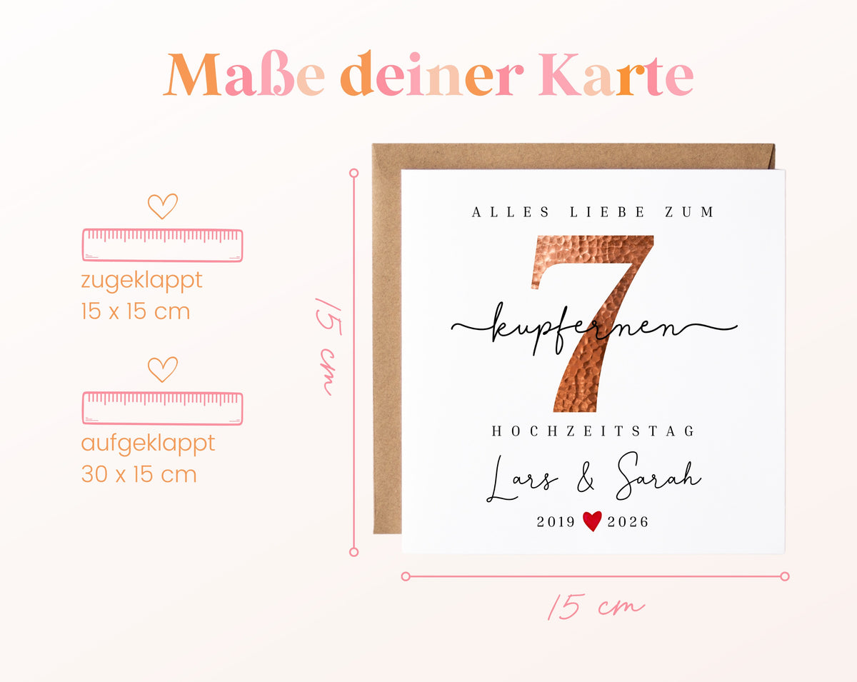 Kupferhochzeit Karte - Kupferzahl 7 - personalisiert