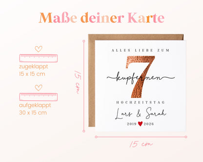 Kupferhochzeit Karte - Kupferzahl 7 - personalisiert