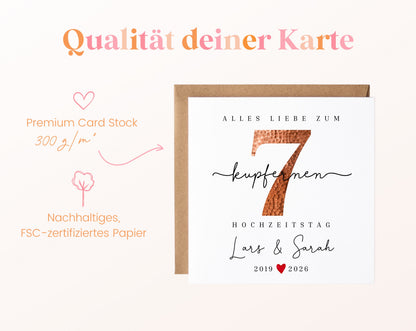 Kupferhochzeit Karte - Kupferzahl 7 - personalisiert