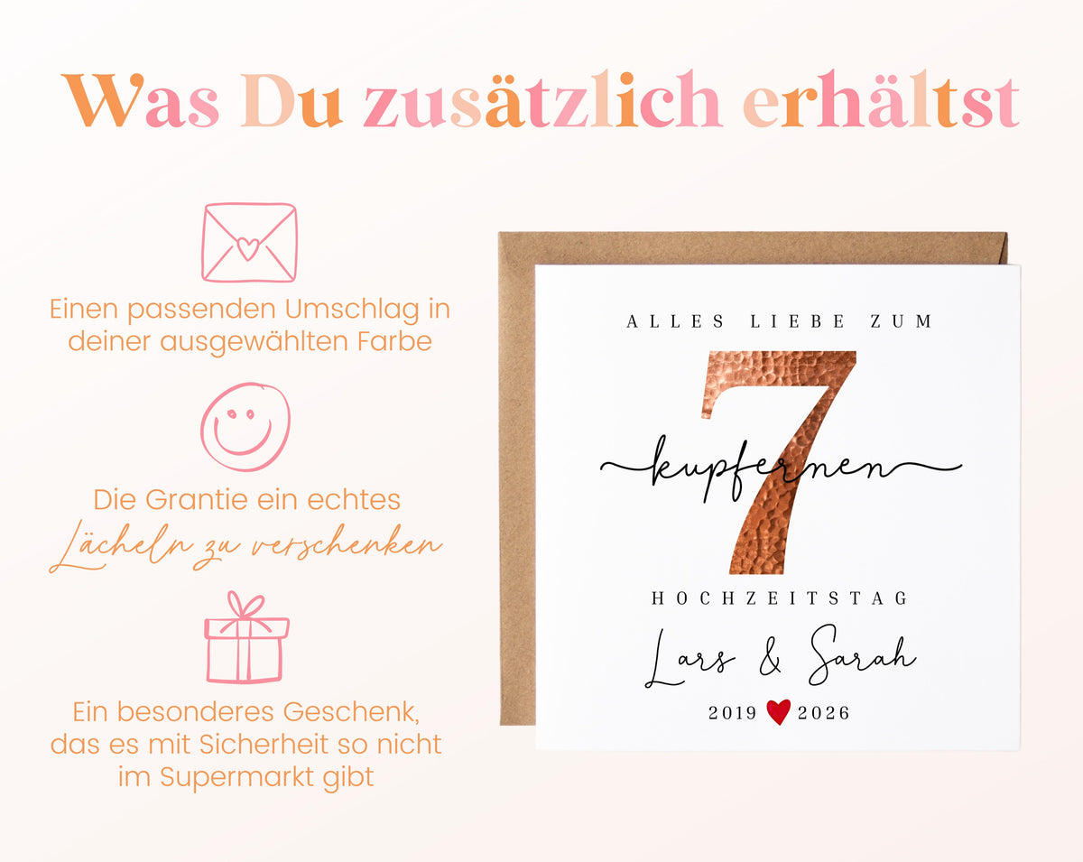 Kupferhochzeit Karte - Kupferzahl 7 - personalisiert