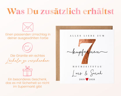 Kupferhochzeit Karte - Kupferzahl 7 - personalisiert
