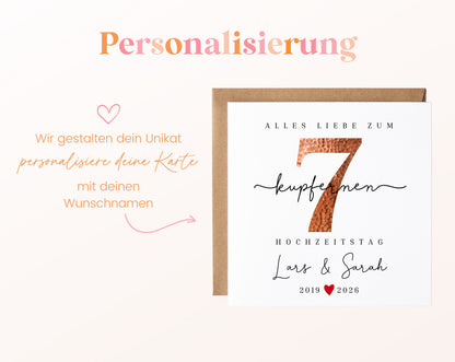 Kupferhochzeit Karte - Kupferzahl 7 - personalisiert