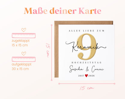 Keramikhochzeit Karte - Keramikzahl 9 - personalisiert