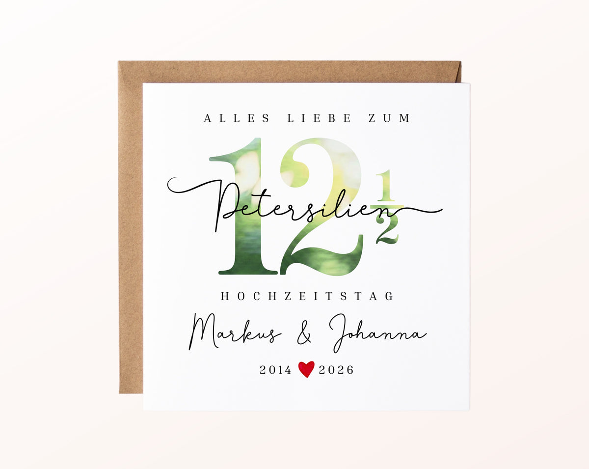Petersilienhochzeit Karte - Zahl 12½ mit Schriftzug - personalisiert