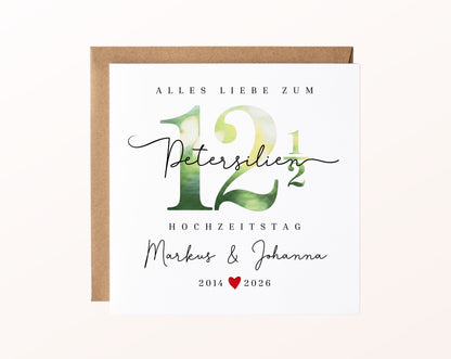 Petersilienhochzeit Karte - Zahl 12½ mit Schriftzug - personalisiert
