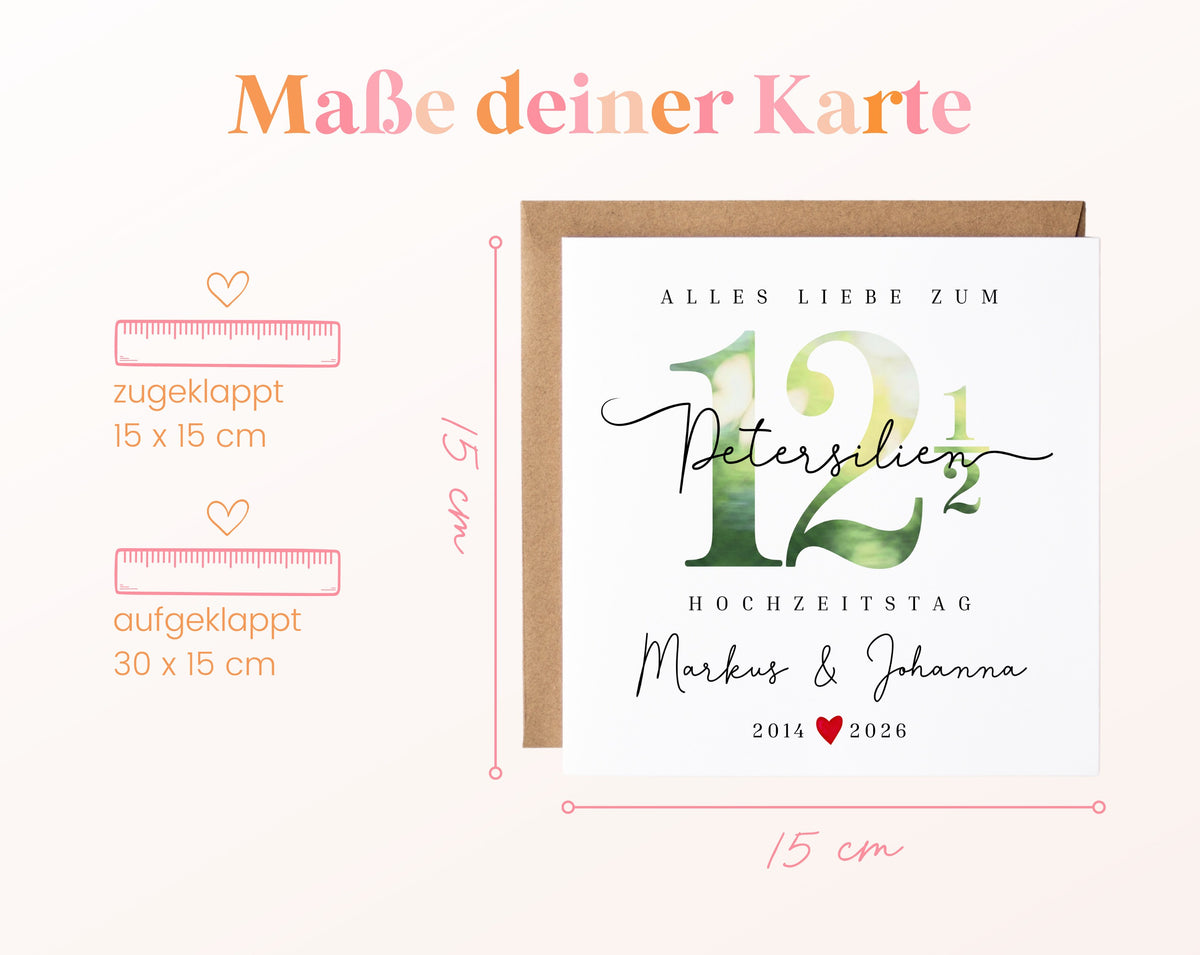 Petersilienhochzeit Karte - Zahl 12½ mit Schriftzug - personalisiert