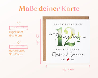 Petersilienhochzeit Karte - Zahl 12½ mit Schriftzug - personalisiert