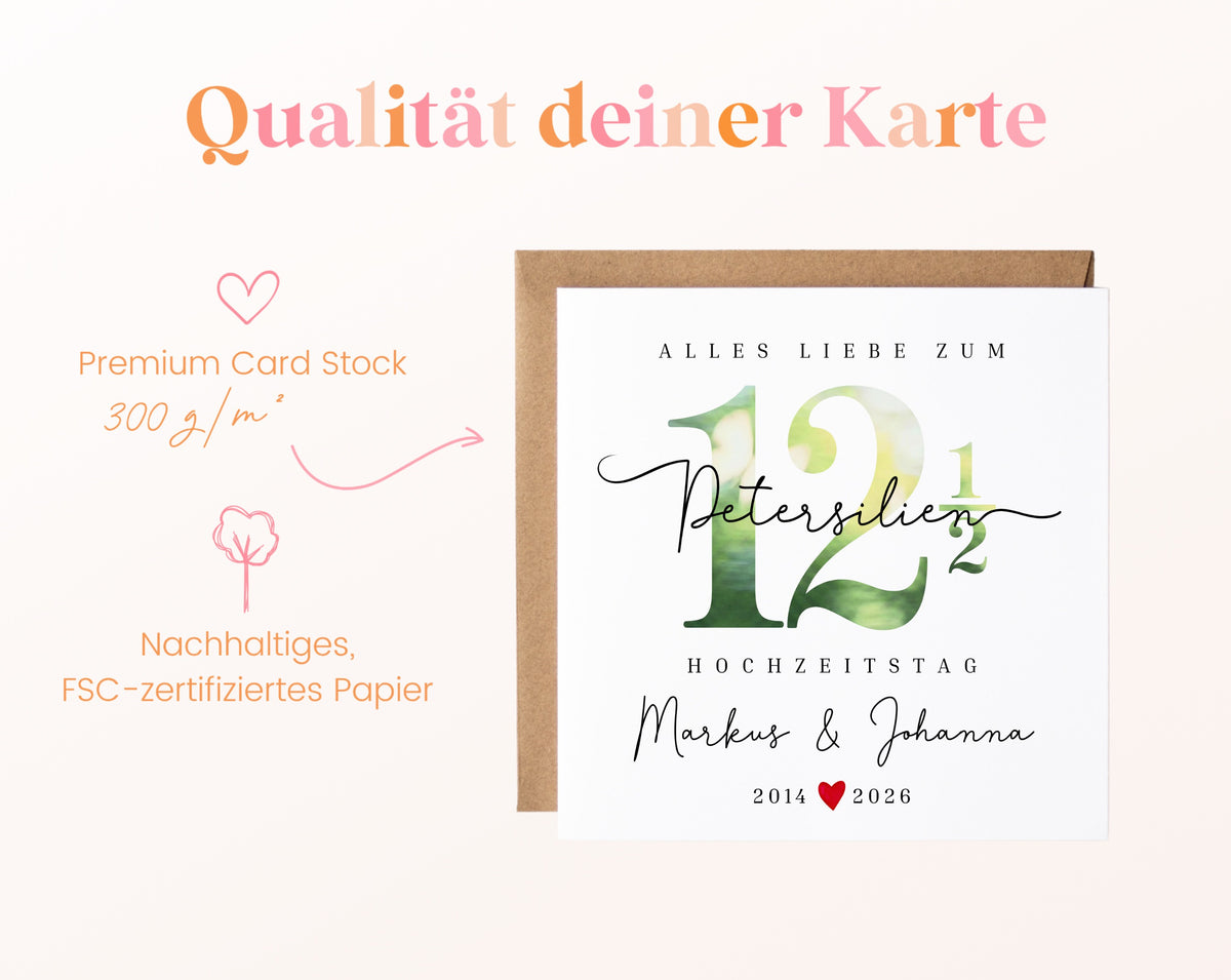 Petersilienhochzeit Karte - Zahl 12½ mit Schriftzug - personalisiert