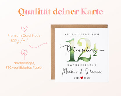 Petersilienhochzeit Karte - Zahl 12½ mit Schriftzug - personalisiert