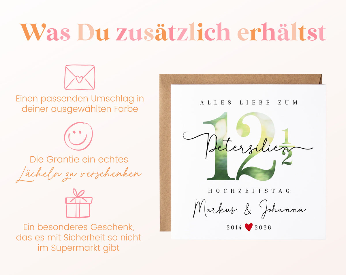 Petersilienhochzeit Karte - Zahl 12½ mit Schriftzug - personalisiert