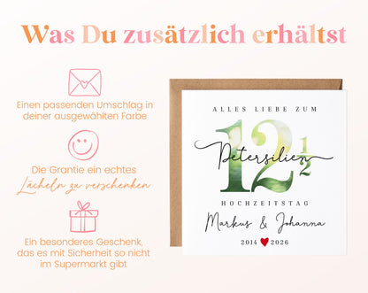Petersilienhochzeit Karte - Zahl 12½ mit Schriftzug - personalisiert