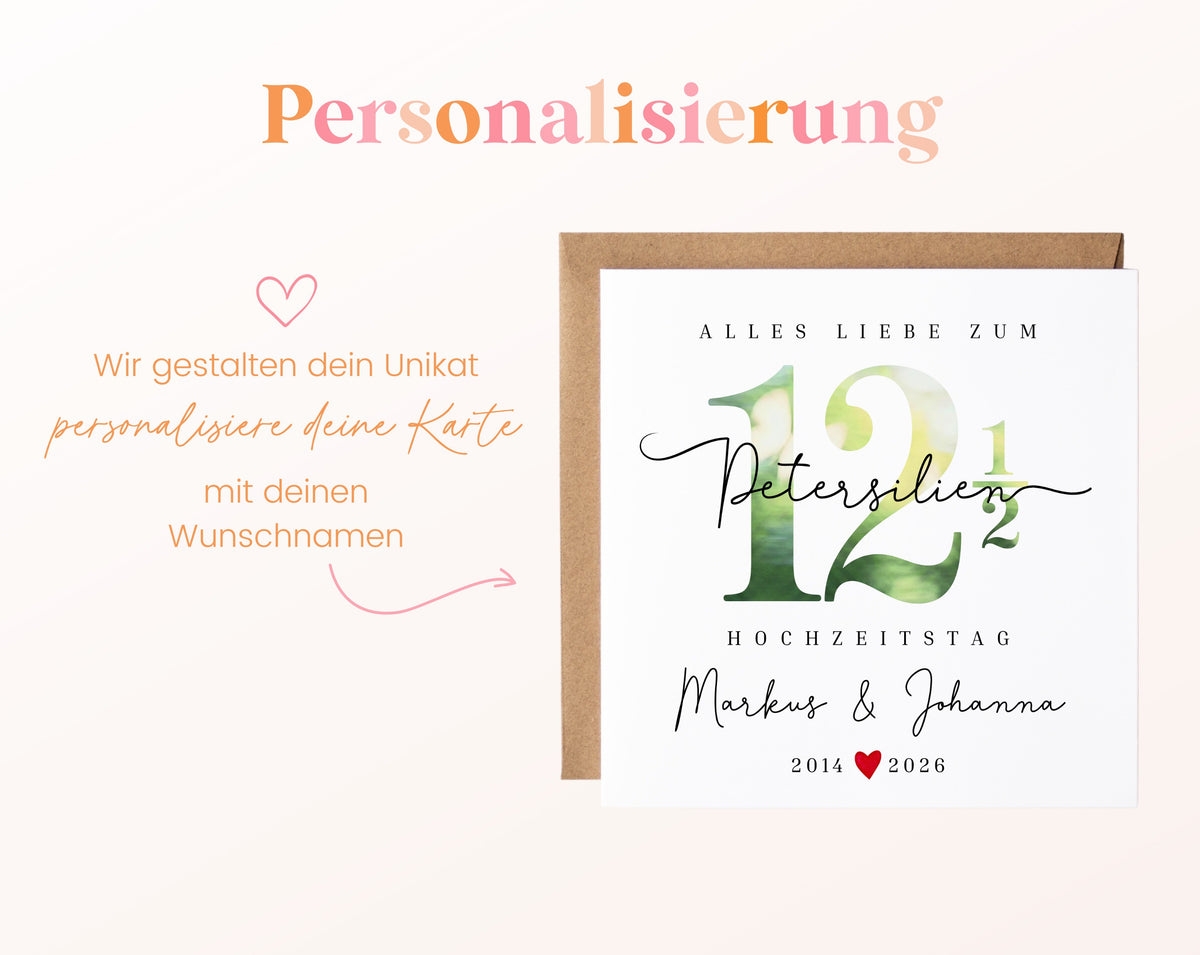 Petersilienhochzeit Karte - Zahl 12½ mit Schriftzug - personalisiert