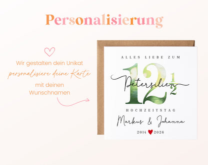 Petersilienhochzeit Karte - Zahl 12½ mit Schriftzug - personalisiert