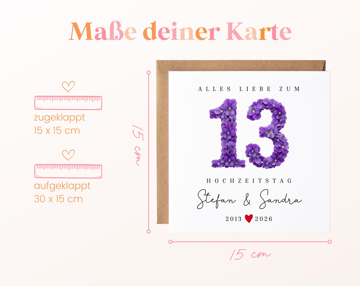 Veilchenhochzeit Karte - Blütenzahl 13 - personalisiert
