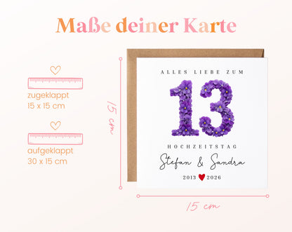 Veilchenhochzeit Karte - Blütenzahl 13 - personalisiert