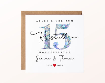 Kristallhochzeit Karte - Kristallzahl 15 - personalisiert