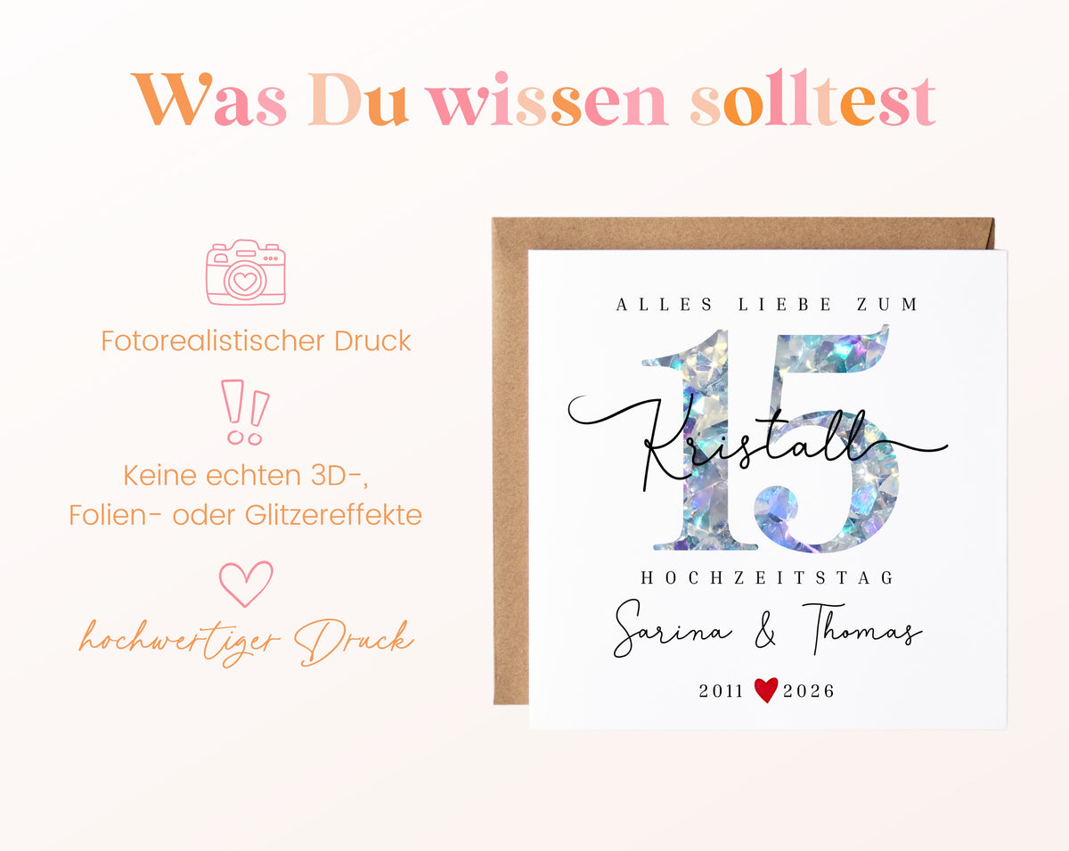 Kristallhochzeit Karte - Kristallzahl 15 - personalisiert