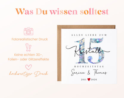 Kristallhochzeit Karte - Kristallzahl 15 - personalisiert