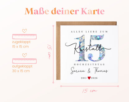 Kristallhochzeit Karte - Kristallzahl 15 - personalisiert