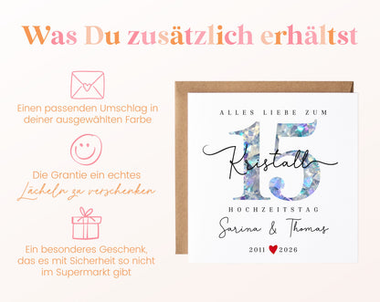 Kristallhochzeit Karte - Kristallzahl 15 - personalisiert