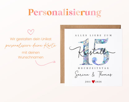 Kristallhochzeit Karte - Kristallzahl 15 - personalisiert