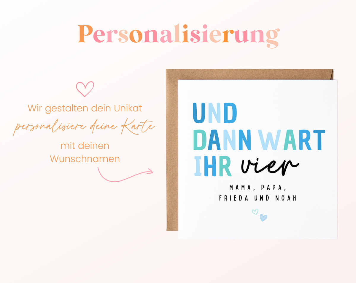 Karte zur Geburt zweites Kind hellblau - Geschenk - personalisiert