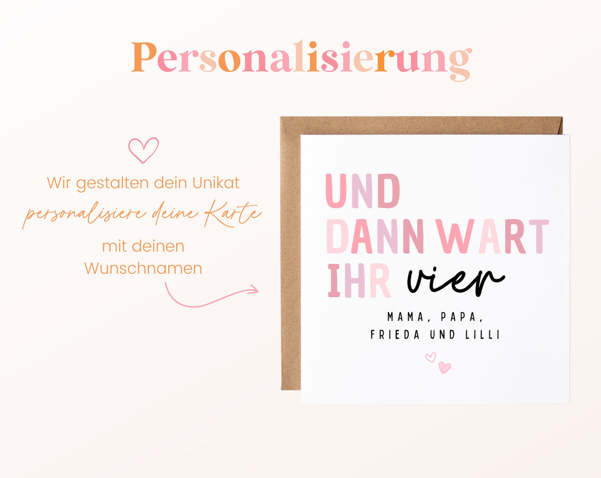 Karte zur Geburt zweites Kind rosa - Geschenk - personalisiert