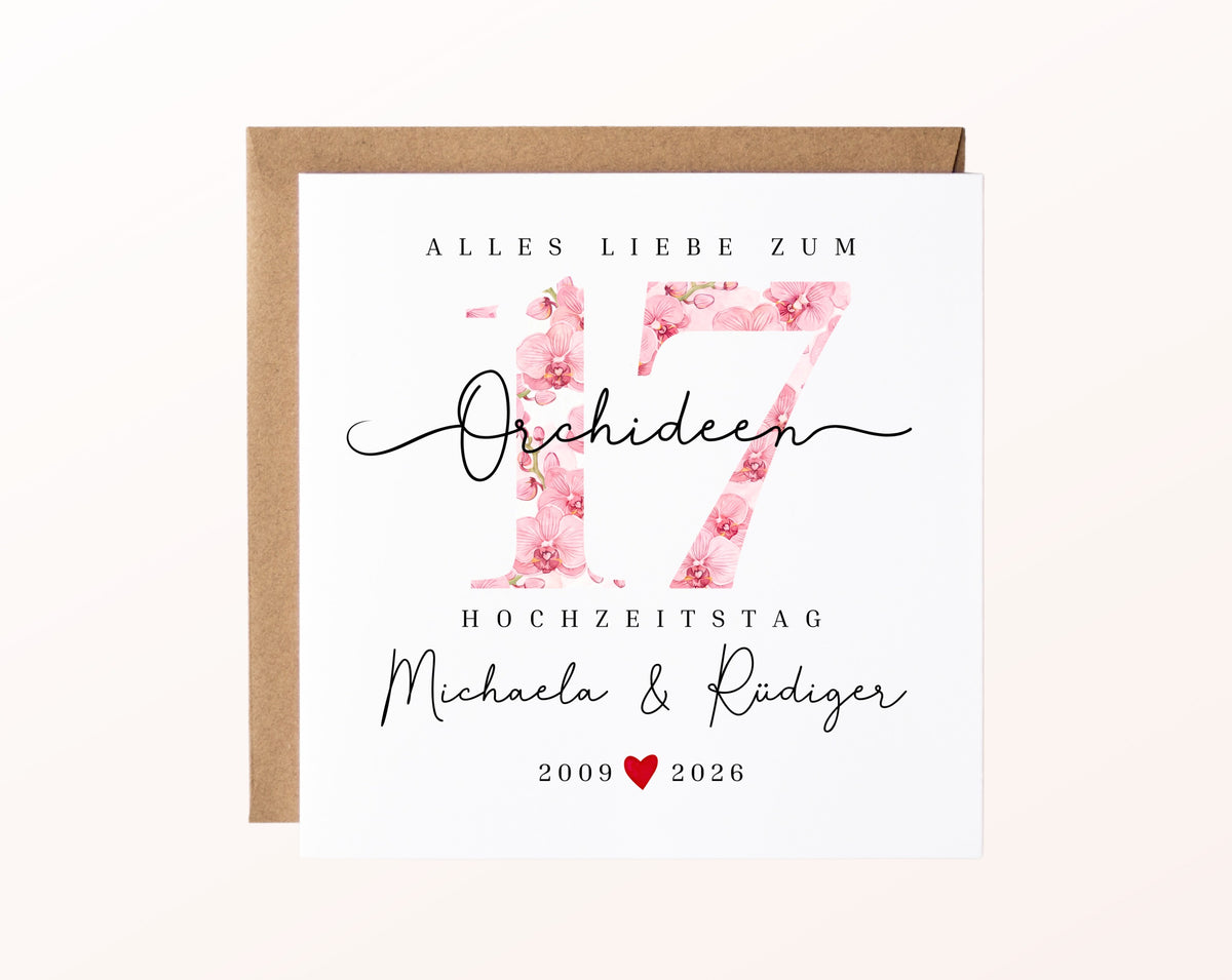 Orchideenhochzeit Karte - Blütenzahl 17 - personalisiert