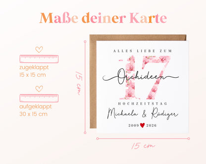 Orchideenhochzeit Karte - Blütenzahl 17 - personalisiert