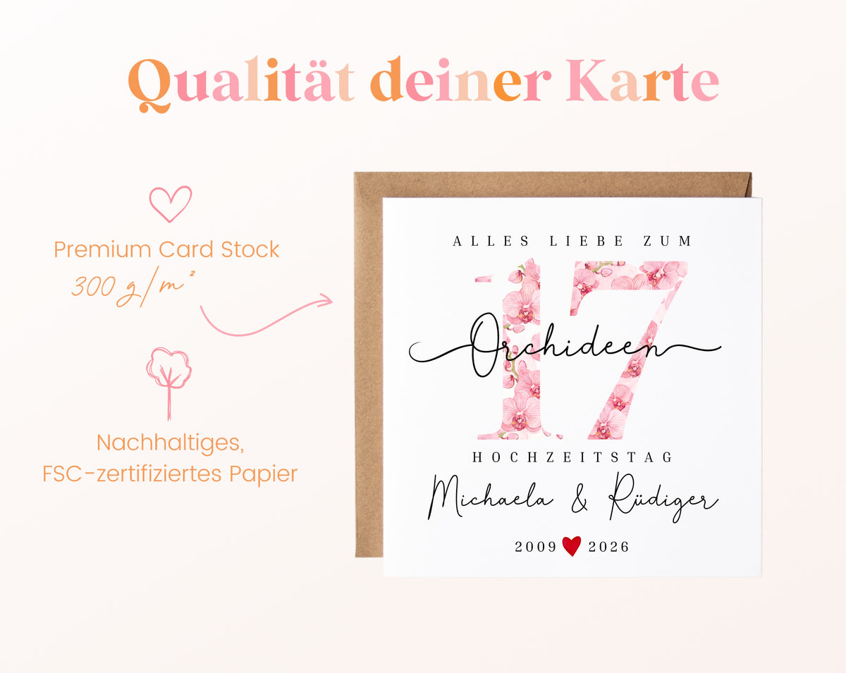 Orchideenhochzeit Karte - Blütenzahl 17 - personalisiert