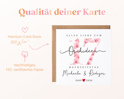 Orchideenhochzeit Karte - Blütenzahl 17 - personalisiert