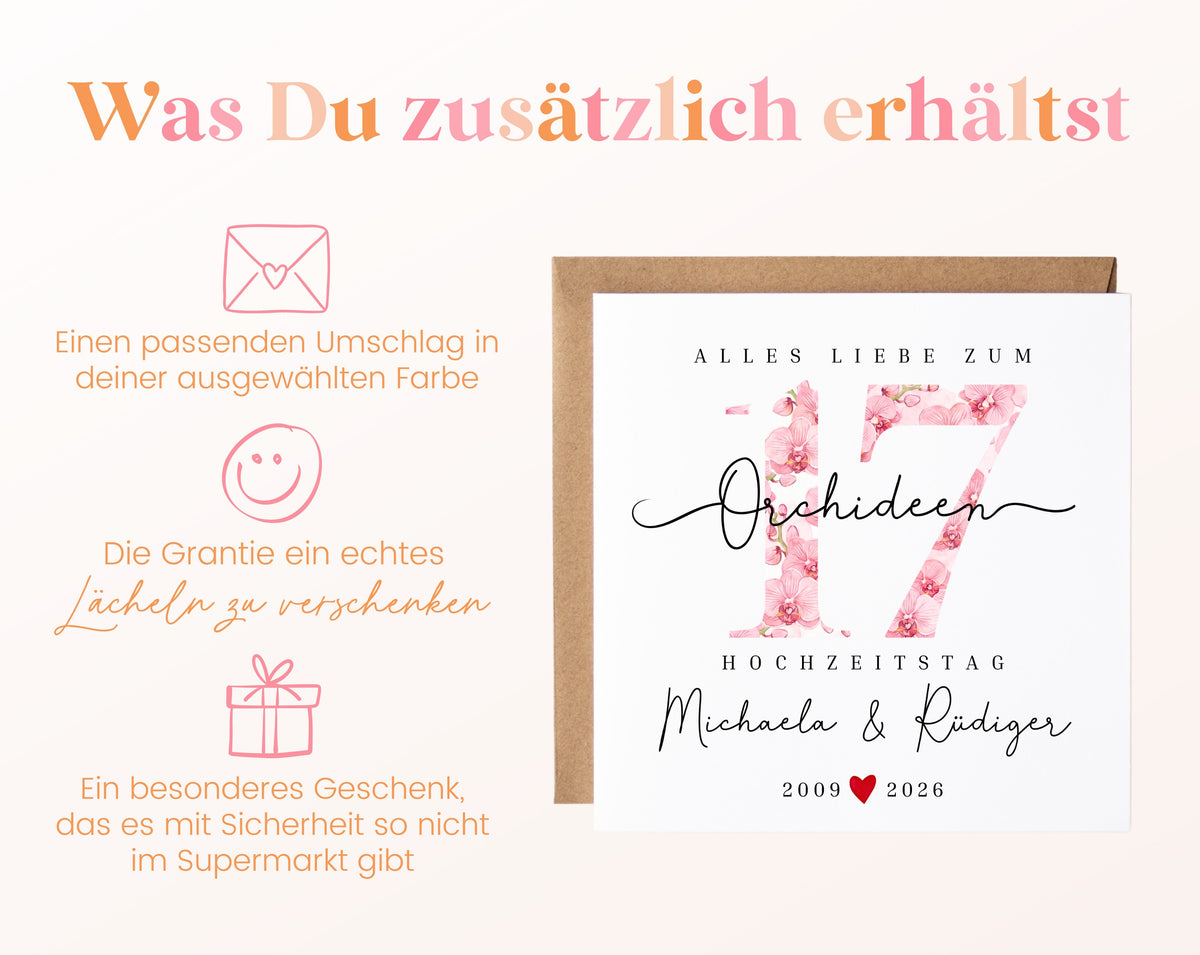 Orchideenhochzeit Karte - Blütenzahl 17 - personalisiert