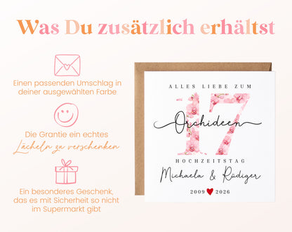 Orchideenhochzeit Karte - Blütenzahl 17 - personalisiert