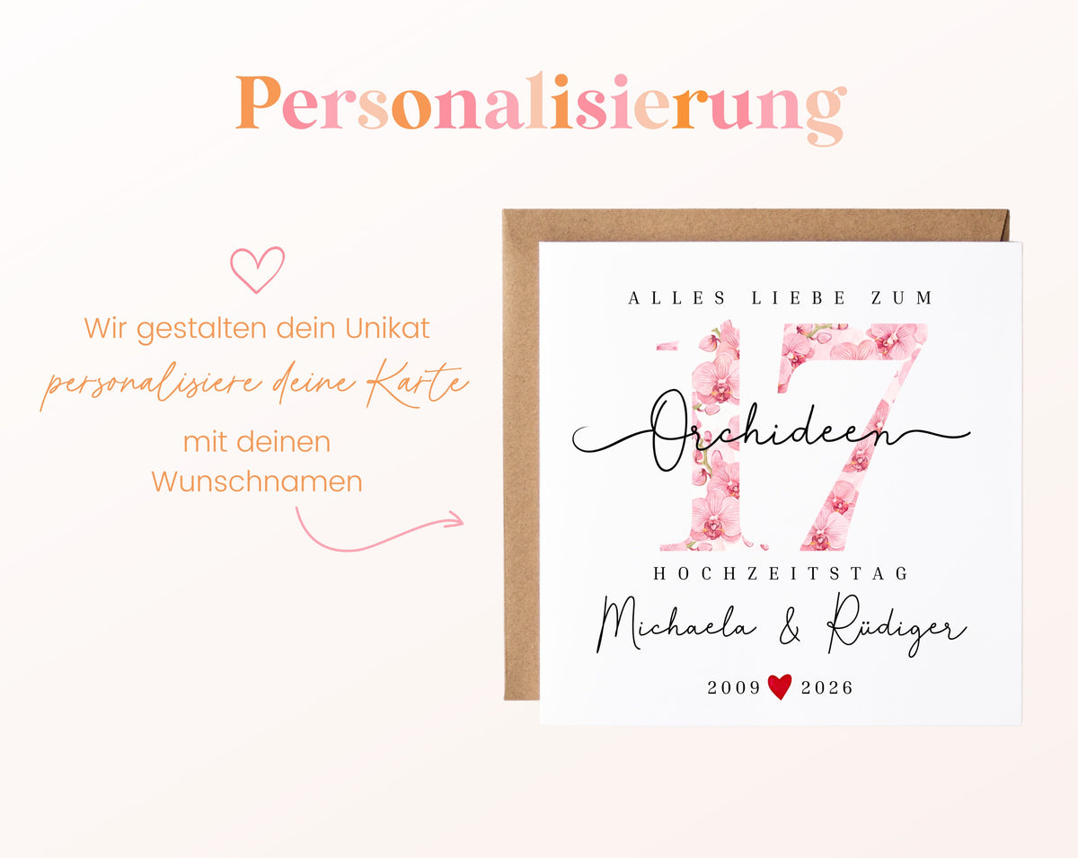 Orchideenhochzeit Karte - Blütenzahl 17 - personalisiert
