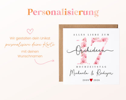 Orchideenhochzeit Karte - Blütenzahl 17 - personalisiert
