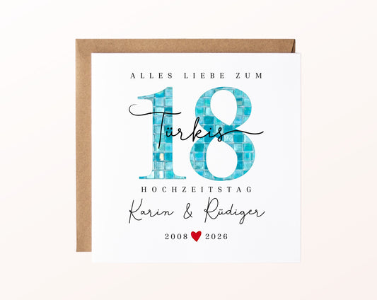 Türkishochzeit Karte - Mosaikzahl 18 - personalisiert