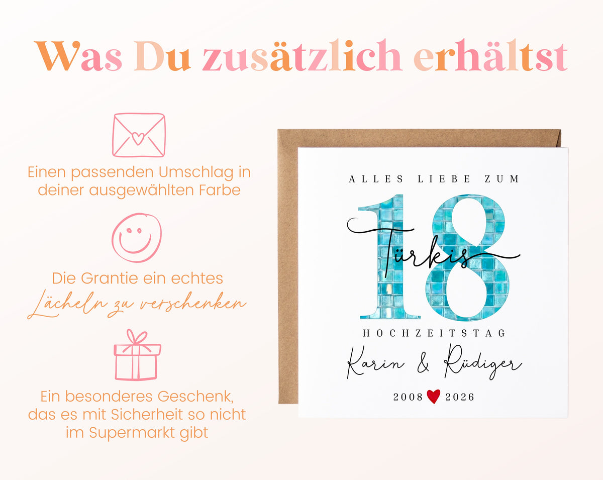 Türkishochzeit Karte - Mosaikzahl 18 - personalisiert