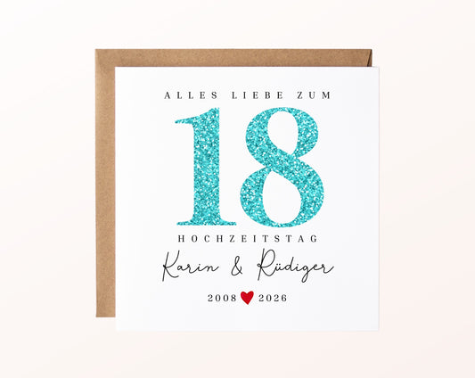 Türkishochzeit Karte - Glitzerzahl 18 - personalisiert