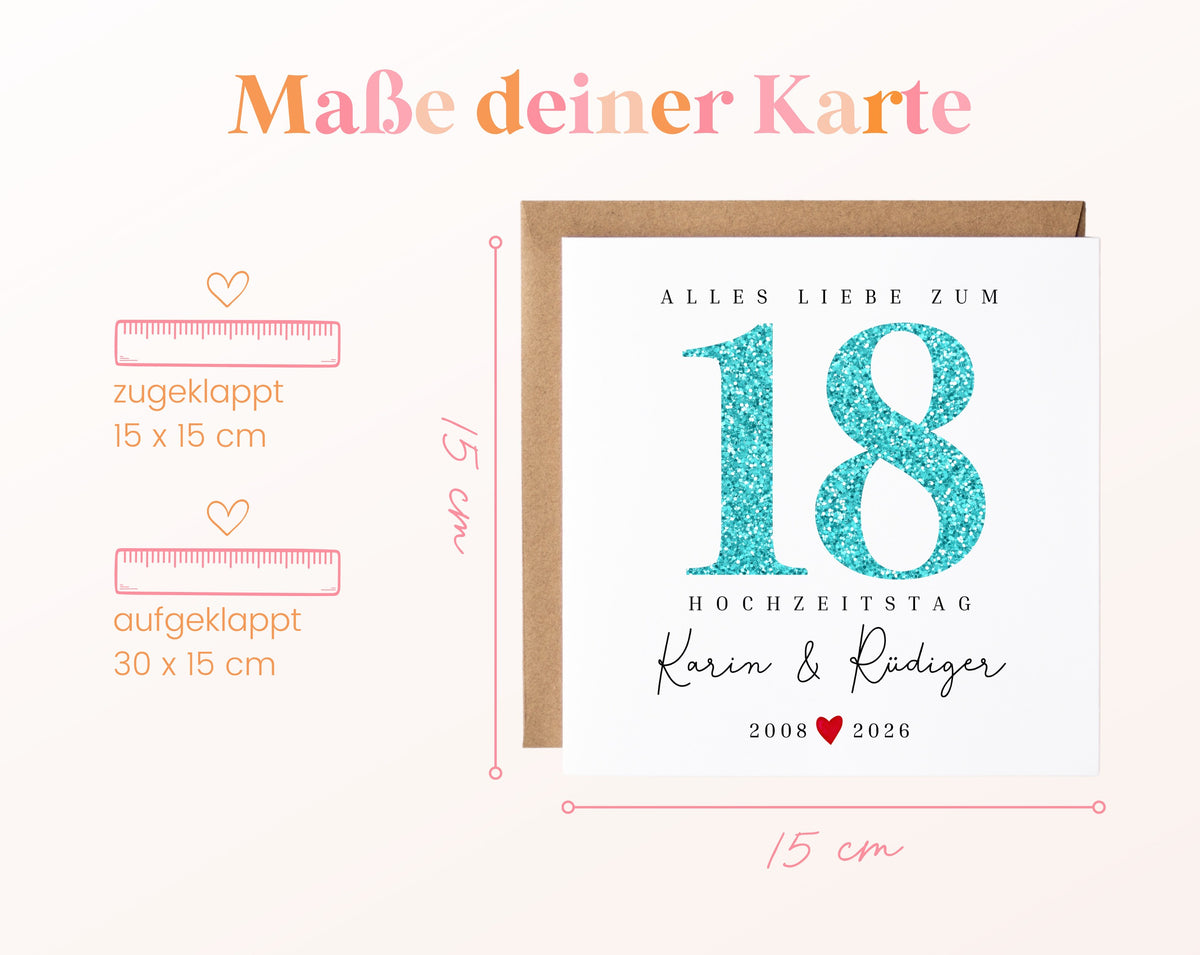 Türkishochzeit Karte - Glitzerzahl 18 - personalisiert
