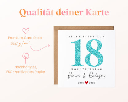 Türkishochzeit Karte - Glitzerzahl 18 - personalisiert